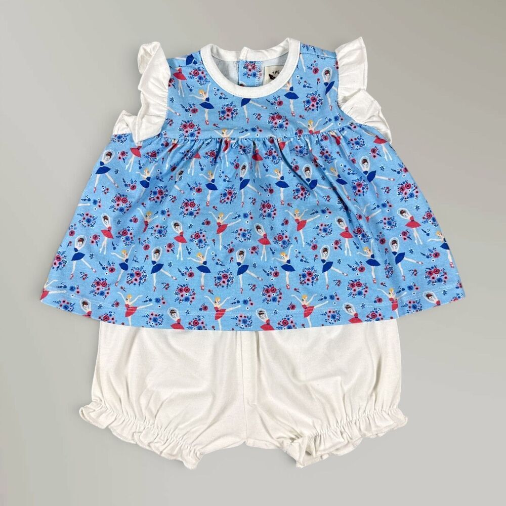 NWT The Oaks Apparel Girl's Dancing Ballerina 2 Piece Bloomer Set Blue Size 9M